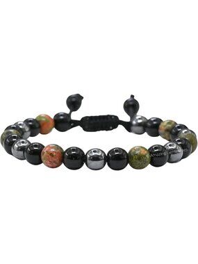 Healing Gemstone Bracelet Set - Unakite, Black Obsidian & Hematite for Stress